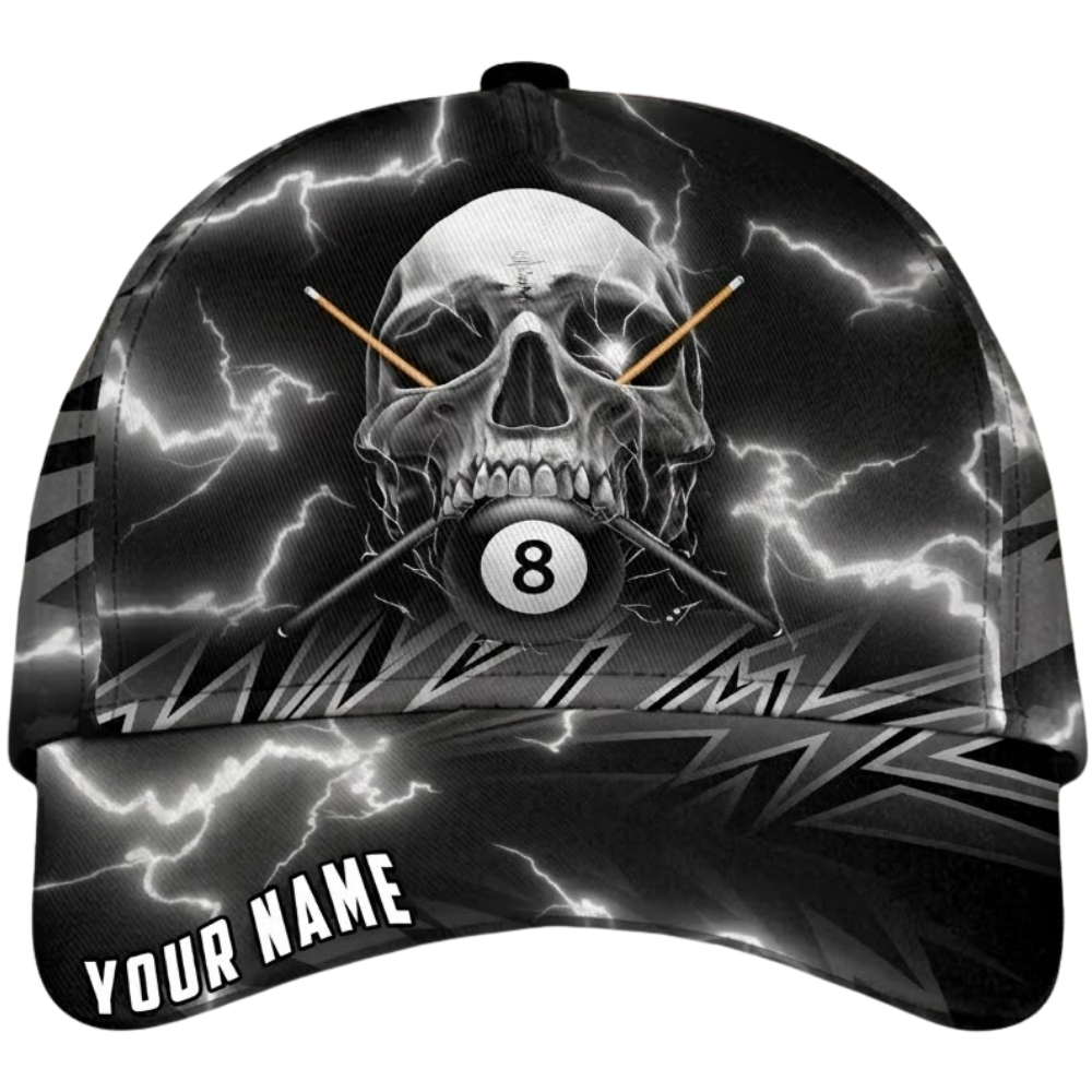 Custom Skull Blue Thunder Baseball Cap 3D Printed, Personalized Skull Billiard Player Hat CP0619