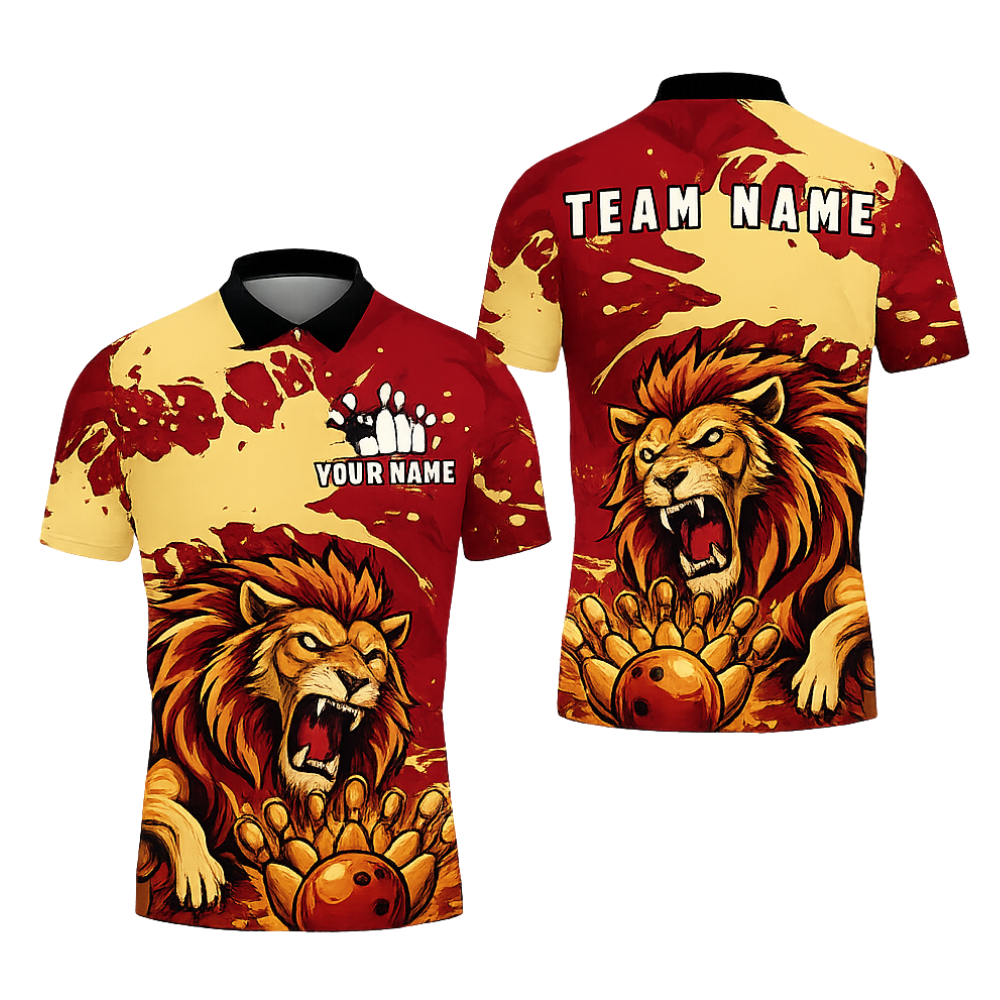 Custom Lion Blue Bowling Polo Shirt Mens, Custom Team Lion Bowling Shirts BZ0444