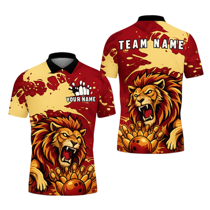Custom Lion Blue Bowling Polo Shirt Mens, Custom Team Lion Bowling Shirts BZ0444