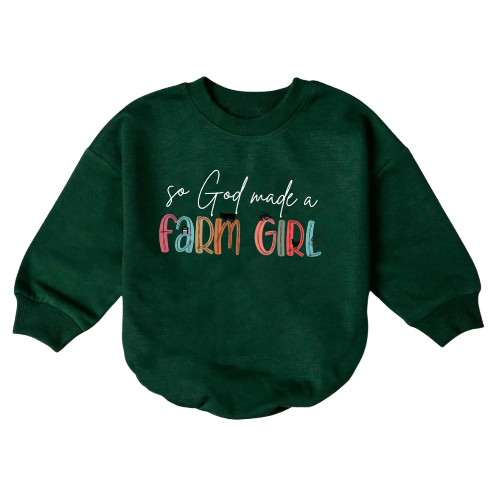 So God Made A Farm Girl Baby Romper Sweatshirt, Farm Lover Romper Sweatshirt For Baby Girl BB0717