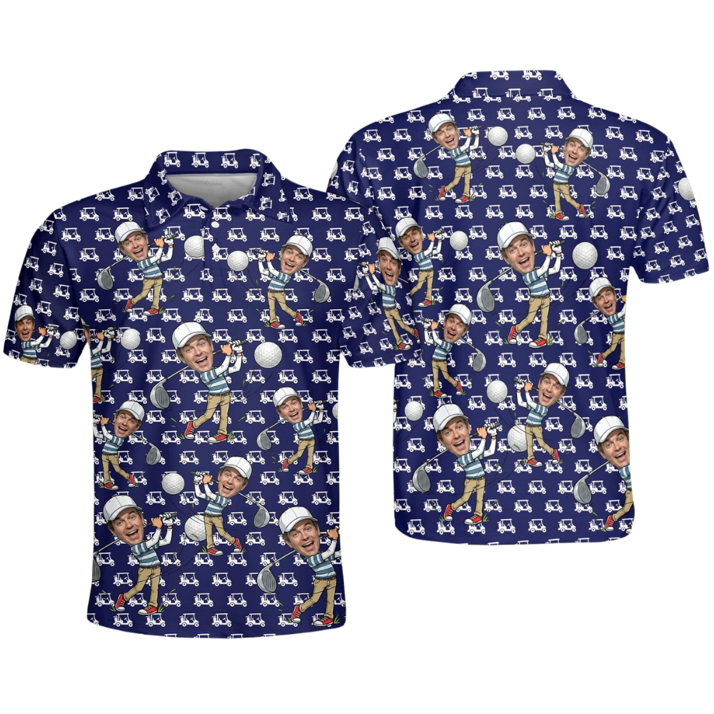 Custom Photo Golf Mens Polo Shirt Blue White, Custom Golf Shirt With Picture GE0569