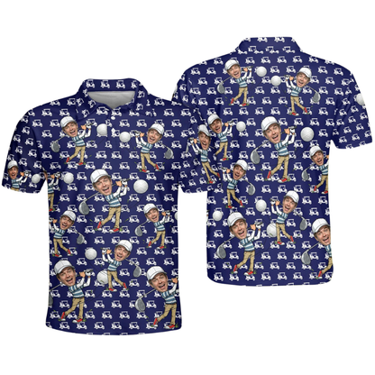 Custom Photo Golf Mens Polo Shirt Blue White, Custom Golf Shirt With Picture GE0569