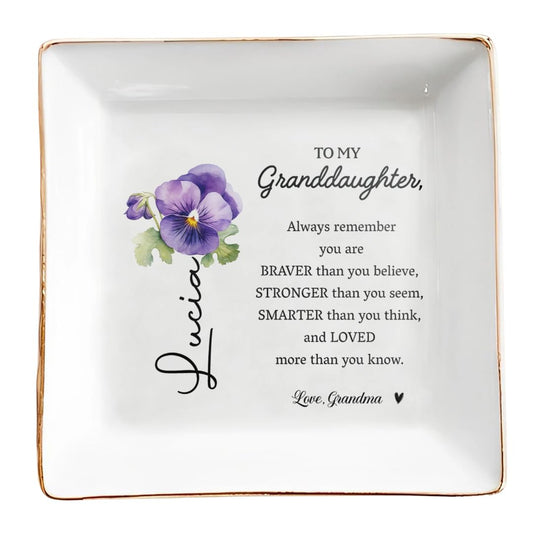 Always Remember You Are Braver Than You Believe Personalized Jewelry Dish, Custom Birth Month Flower Jewelry Dish TD0005