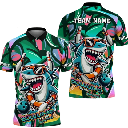 Funny Shark Custom Graffiti Bowling Mens Polo Shirt, Custom Shark Bowling Shirts Team BZ0665
