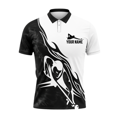 Custom Team Black And White Billiard Polo Shirt Men, Custom Billiard Shirts BIZ0314