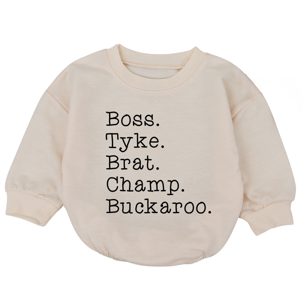 Boss Tyke Brat Champ Buckaroo Baby Romper Sweatshirt, Funny Nickname Baby Romper Sweatshirt BB0086