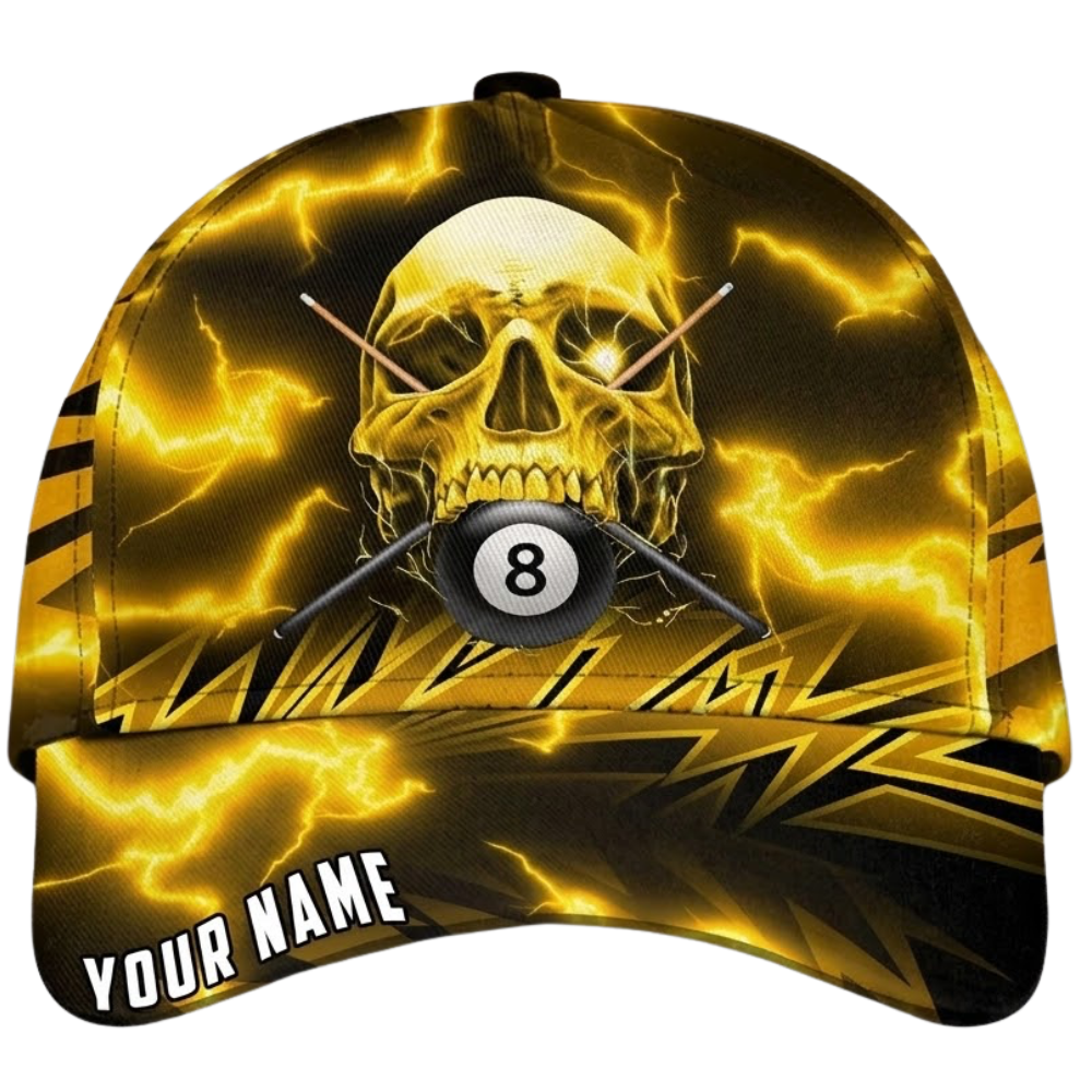 Custom Skull Blue Thunder Baseball Cap 3D Printed, Personalized Skull Billiard Player Hat CP0619