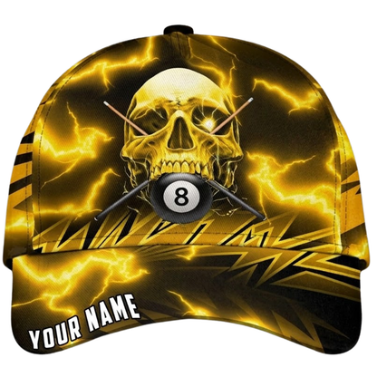 Custom Skull Blue Thunder Baseball Cap 3D Printed, Personalized Skull Billiard Player Hat CP0619