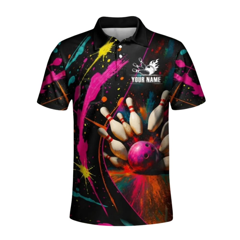 Custom Mens Colorful Bowling Polo Shirt For Mens, Custom Team Bowling Shirt Multicolor BZ0579