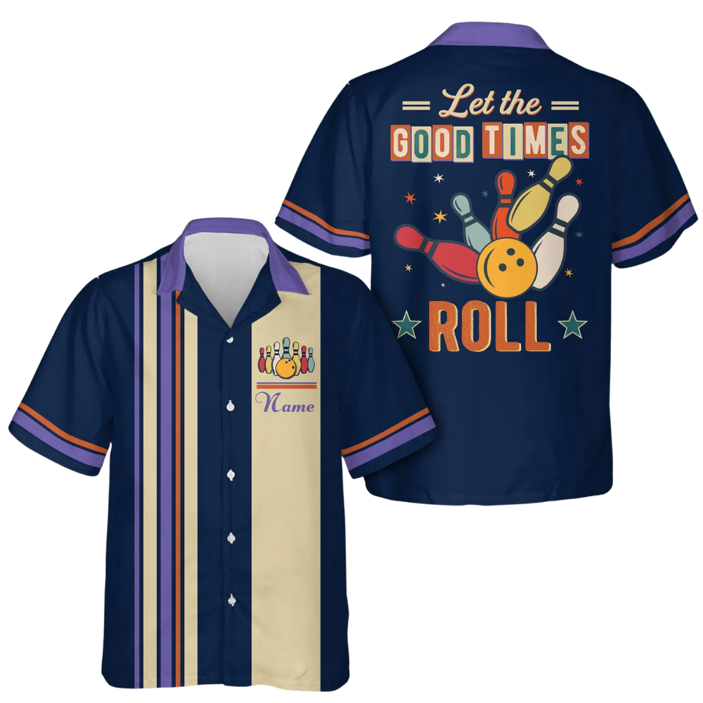 Let The Good Times Roll Custom Retro Cyan Bowling Hawaiian Shirt For Men Women, Custom Funny Bowling Shirt BE0216
