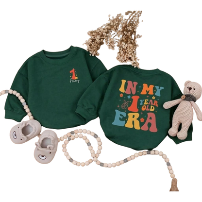 Custom In My 1 Year Old Era Baby Romper Sweatshirt, Custom First Birthday Baby Romper Sweatshirt BB0044