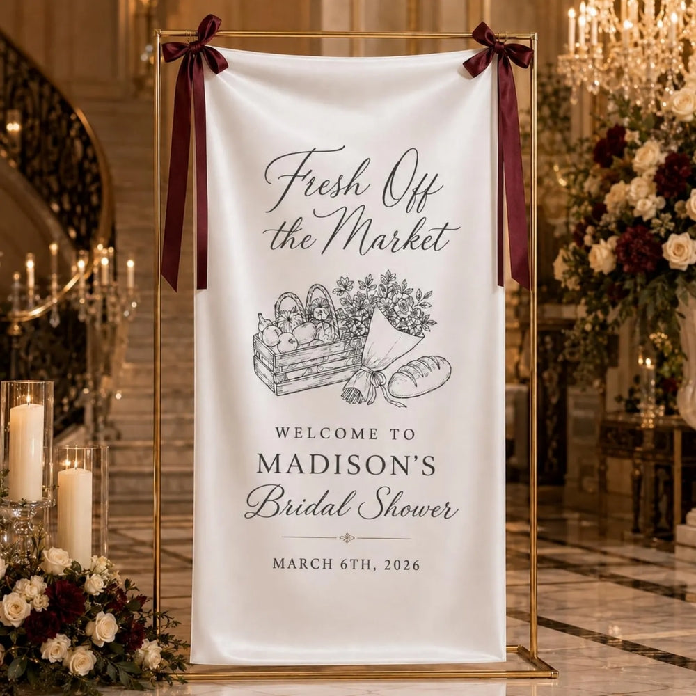 Fresh Off The Market Custom Bridal Shower Party Linen Welcome Banner, Custom Bridal Shower Banner WD0408
