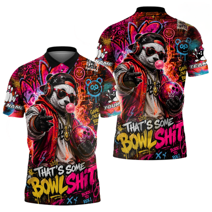 Custom Panda Graffiti Bowling Polo Shirt For Mens, Custom Panda Bowling Team Shirts BZ0552
