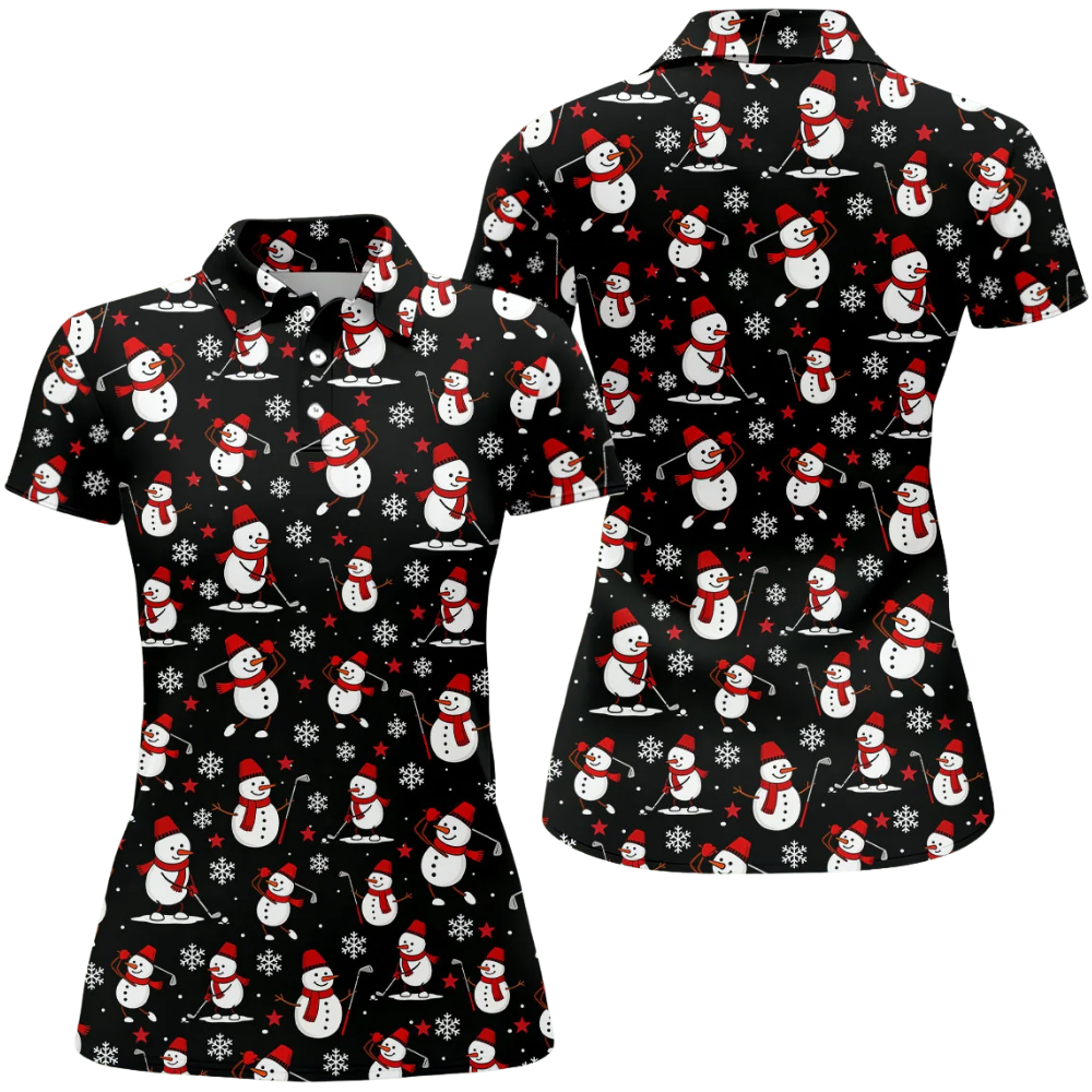 Women's Snowman Black Golf Polo Shirt, Christmas Ladies Golf Shirt GZ0347
