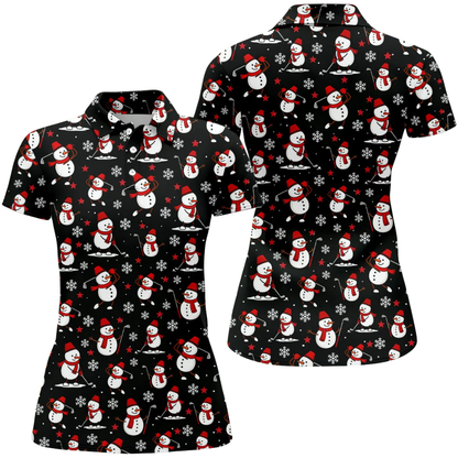Women's Snowman Black Golf Polo Shirt, Christmas Ladies Golf Shirt GZ0347