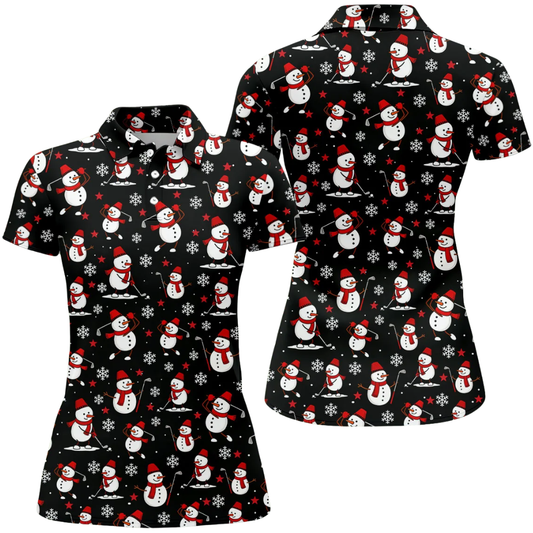 Women's Snowman Black Golf Polo Shirt, Christmas Ladies Golf Shirt GZ0347