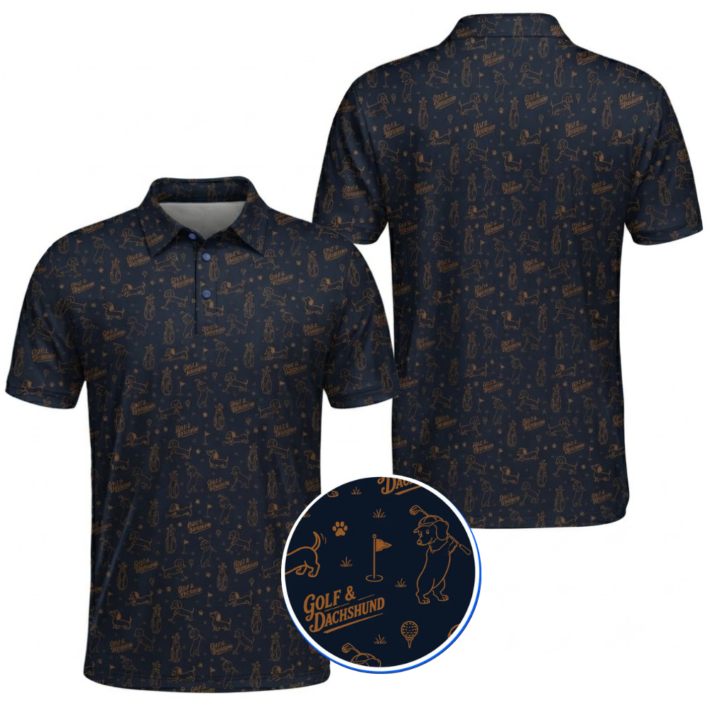 Dachshund Golf Mens Polo Shirt Navy, Dachshund Dog Golf Shirt GZ0393