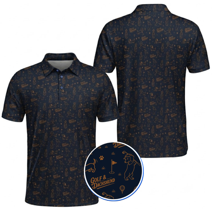 Dachshund Golf Mens Polo Shirt Navy, Dachshund Dog Golf Shirt GZ0393