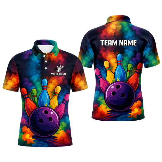 Custom Colorful Smoke Bowling Polo Shirt For Men, Custom Team Bowling Shirts BZ0448