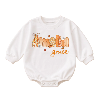 Custom Name Pumpkin Fall Baby Romper Sweatshirt, Custom Thanksgiving Baby Romper Sweater BB0861