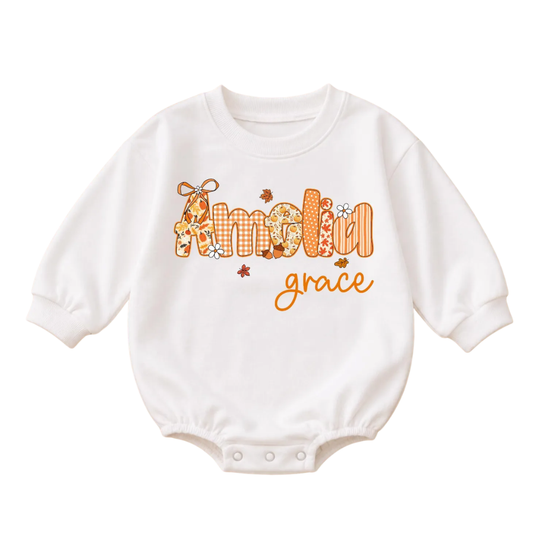 Custom Name Pumpkin Fall Baby Romper Sweatshirt, Custom Thanksgiving Baby Romper Sweater BB0861