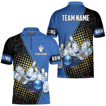 Custom Team Cyan Black Bowling Jersey For Men, Custom Bowling Shirts BZ0636