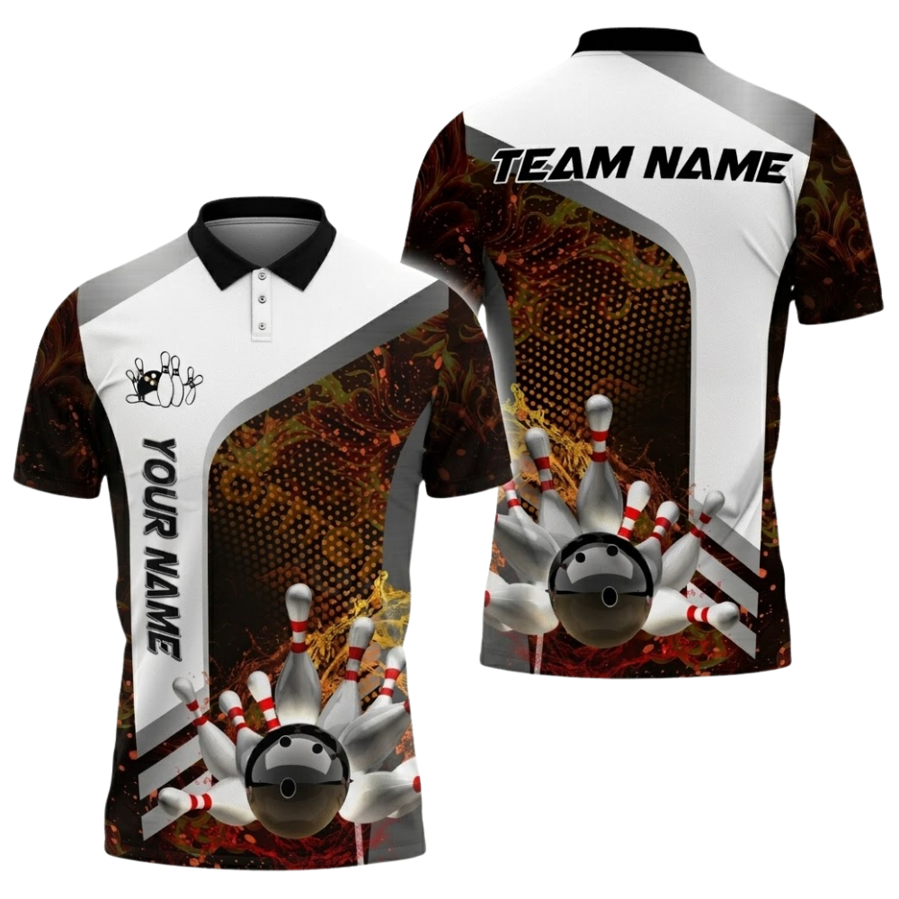 Custom White Blue Bowling Team Polo Shirt For Men, Custom Bowling Shirts BZ0525