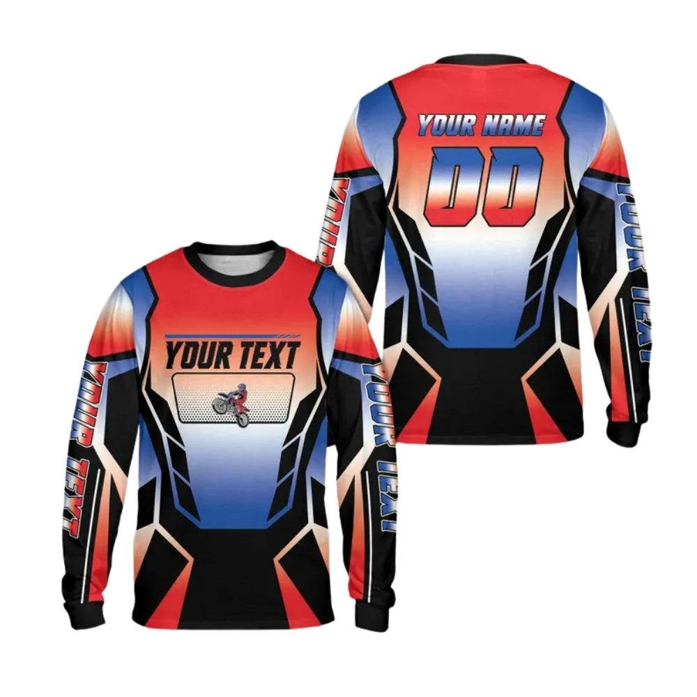 Custom Neon Gradient Long Sleeve Motocross Jersey Mens, Custom Dirt Bike Shirts With Number ME0028