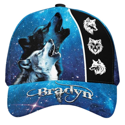 Custom Wolf Howling 3D Printed Baseball Cap Blue Black, Custom Wolf Lovers Hat CP0457