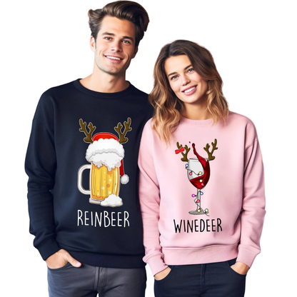 Winder And Reindeer Matching Sweatshirt For His And Her, Couple Christmas Sweatshirts ET1348