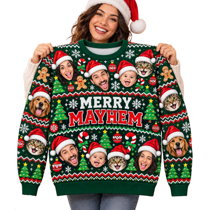 Merry Mayhem Custom Family Faces Christmas Ugly Sweater, Custom Photo Ugly Christmas Sweatshirt 2D1214