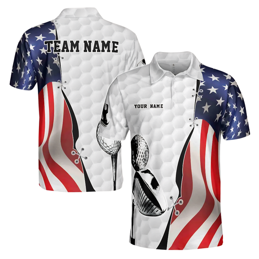 Custom American Flag Golf Polo Shirt Mens, Custom Patriotic Golf Team Shirts For 4th Of July GE0454