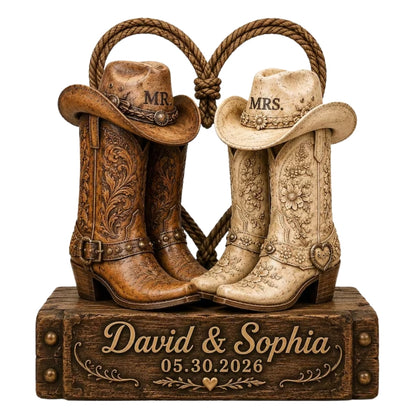 Custom Cowboy Cowgirl Boots Wedding Wooden Block, Custom Western Wedding Plaque Wooden WD0772
