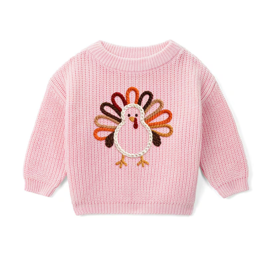 Turkey Thanksgiving Baby Embroidered Knit Sweater, Thanksgiving Baby Sweatshirt BB0321