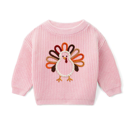 Turkey Thanksgiving Baby Embroidered Knit Sweater, Thanksgiving Baby Sweatshirt BB0321
