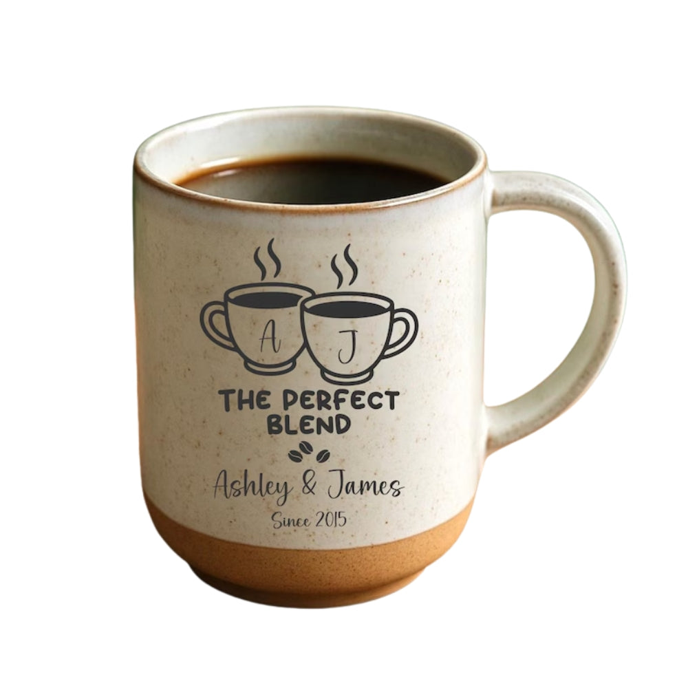 Custom The Perfect Blend Wedding Anniversary Engraved Stoneware Coffee Mug, Wedding Anniversary Mug Customized WD0020