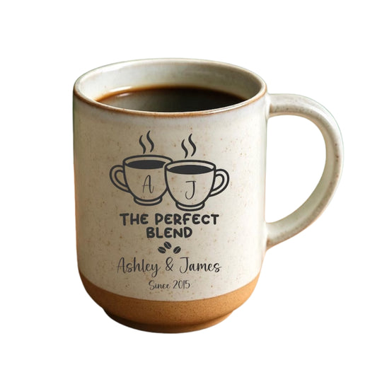Custom The Perfect Blend Wedding Anniversary Engraved Stoneware Coffee Mug, Wedding Anniversary Mug Customized WD0020