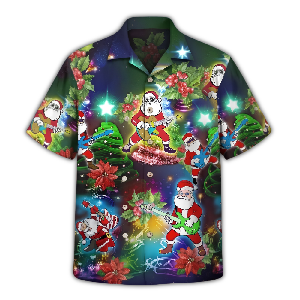 Santa Guitar Neon Hawaiian Shirt For Men Women, Christmas Rock Music Hawaiian Shirt HE0927