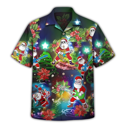 Santa Guitar Neon Hawaiian Shirt For Men Women, Christmas Rock Music Hawaiian Shirt HE0927