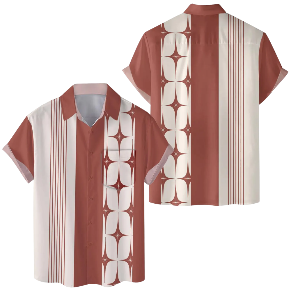 Geometric Retro Pocket Hawaiian Shirt For Men, Retro Hawaiian Shirts HE0536