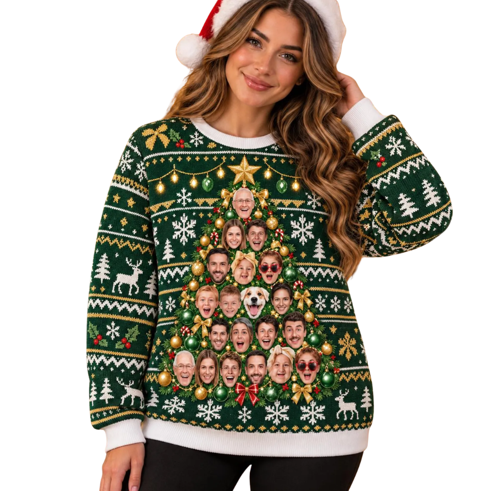 Custom Faces Christmas Tree Ugly Sweatshirts For Family, Custom Photo Christmas Ugly Sweater 2D1255