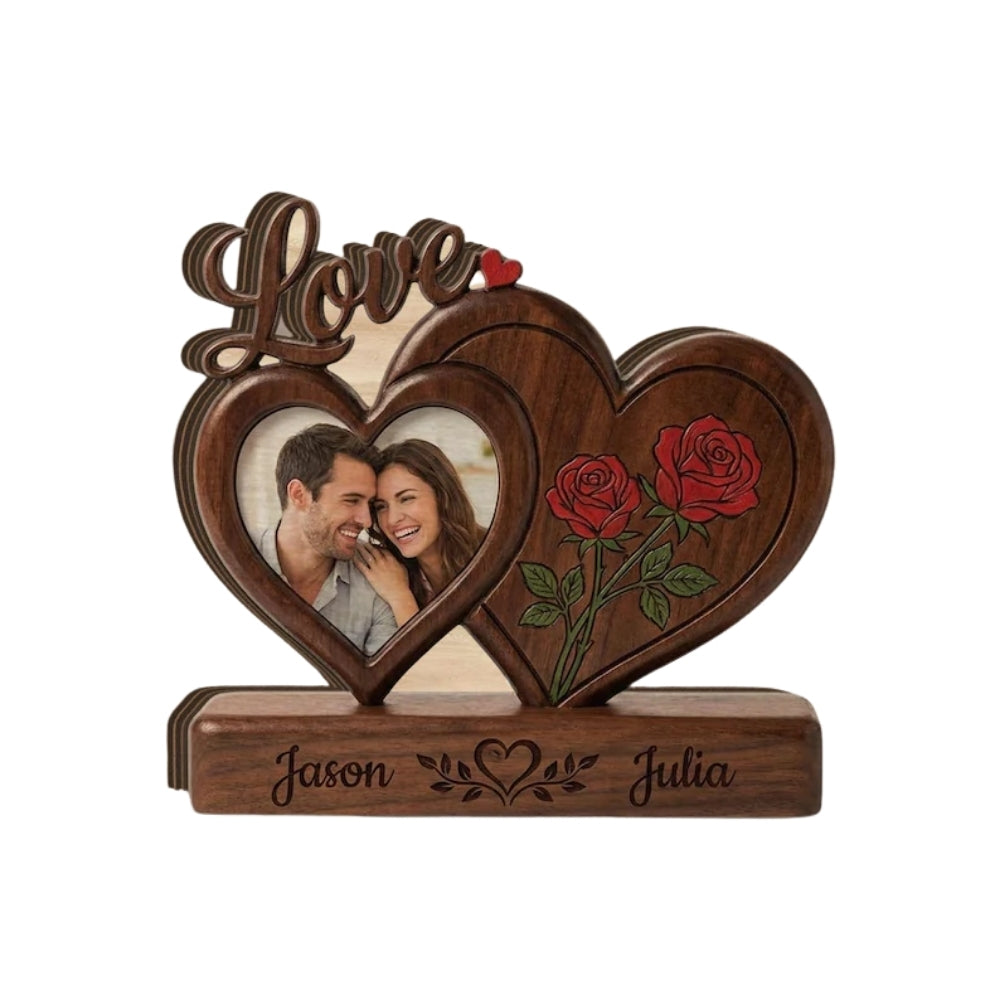 Custom Photo Couple Heart Layer Wooden Plaque, Personalized Couple Anniversary Wooden Block With Picture WD0930