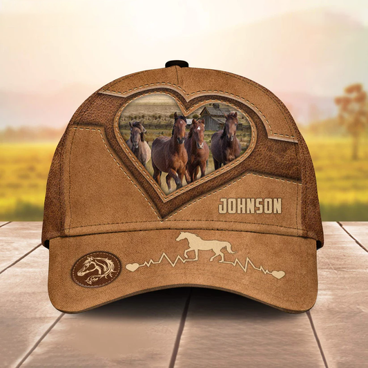 Brown Horses Heart Shaped Style Customized Name Cap CA0165