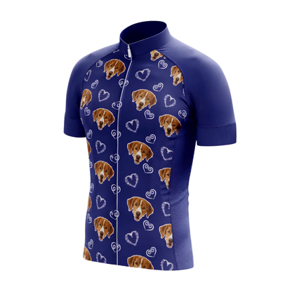 Custom Pet Face Men's Heart Parttern Cycling Short Sleeve Jersey, Custom Photo Pet Cycling Jersey CG0857