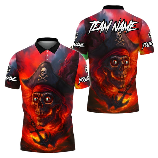 Custom Pirate Skull 8 Ball Polo Shirt For Men, Custom Skull Flame Billiard Team Shirts BIE0034