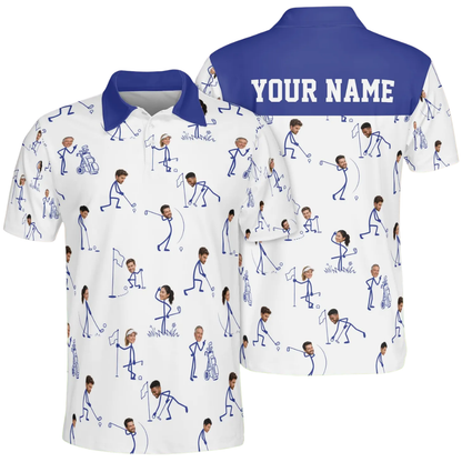 Custom Face Stick Figure Golf Mens Polo Shirt, Custom Funny Photo Golf Shirts GE0595