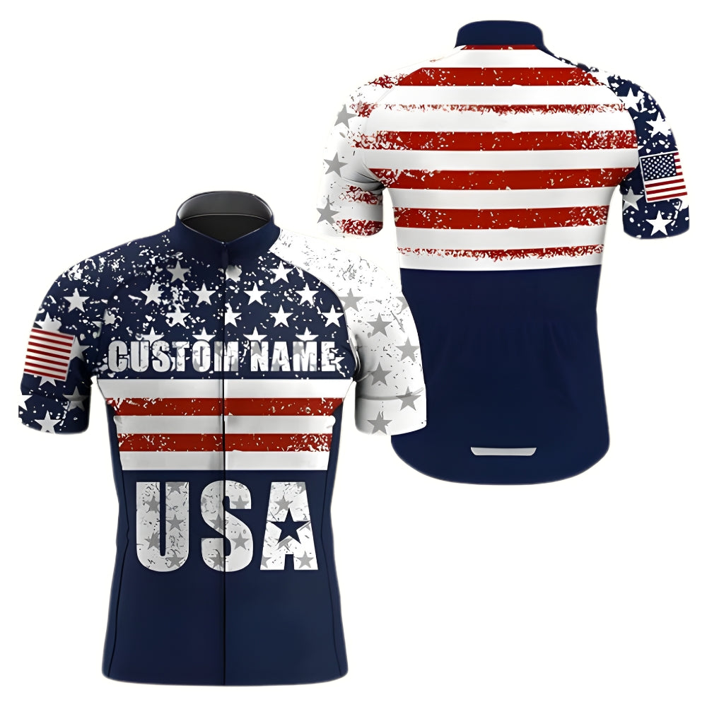 USA Flag Custom Name Short Sleeve Cycling Jersey For Mens, Custom Patriotic Cycling Jersey CZ0055