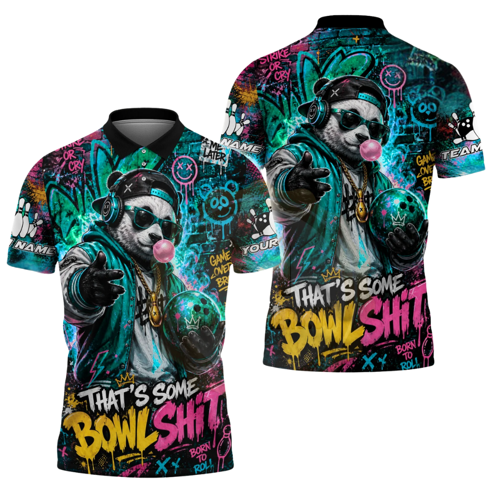 Custom Panda Graffiti Bowling Polo Shirt For Mens, Custom Panda Bowling Team Shirts BZ0552