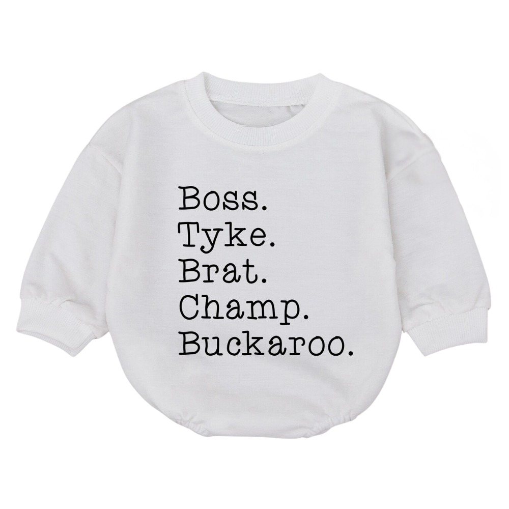 Boss Tyke Brat Champ Buckaroo Baby Romper Sweatshirt, Funny Nickname Baby Romper Sweatshirt BB0086