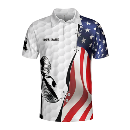 Custom American Flag Golf Polo Shirt Mens, Custom Patriotic Golf Team Shirts For 4th Of July GE0454